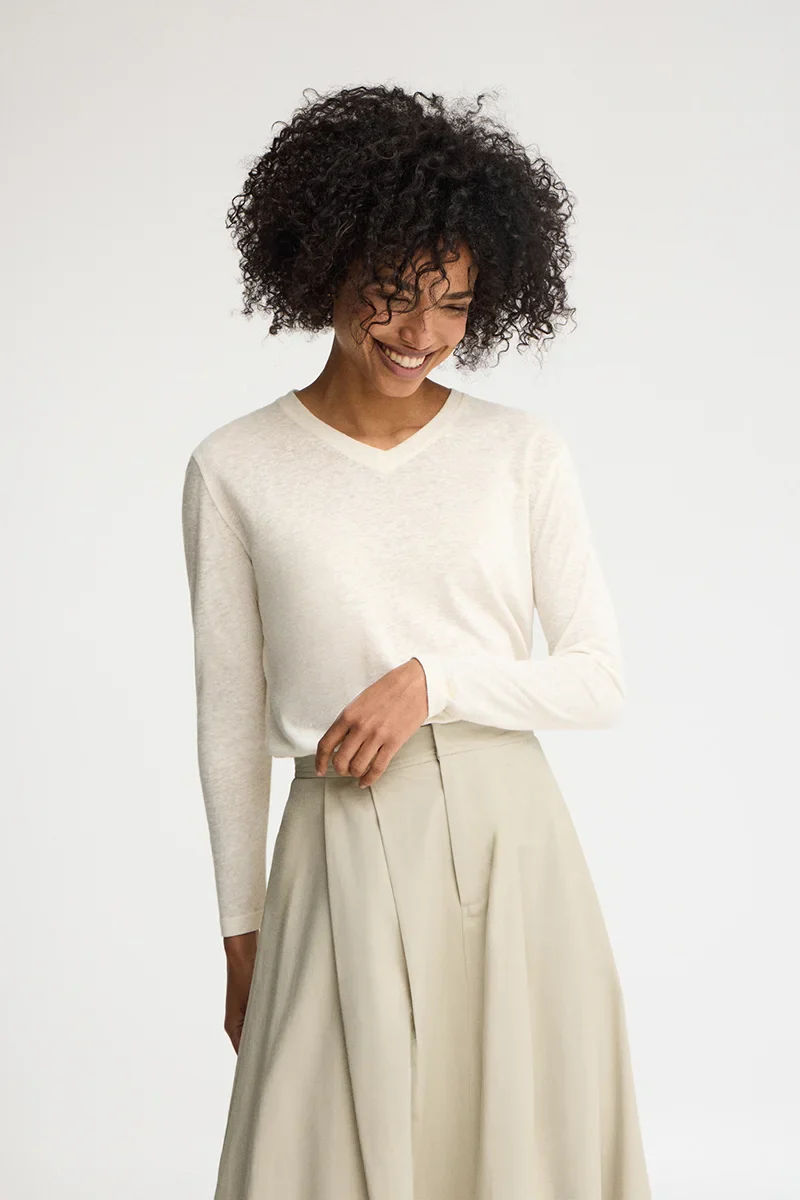 Nude long-sleeve linen-blend T-shirt with Polo Club logo