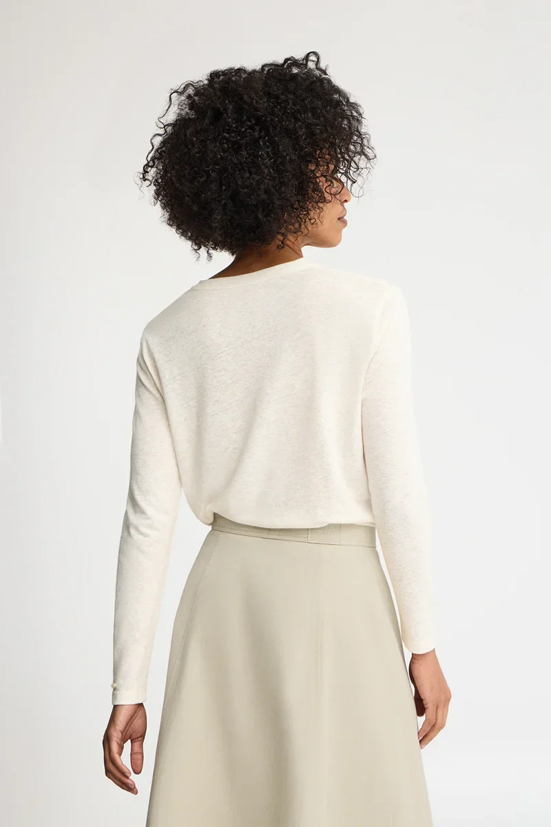 Nude long-sleeve linen-blend T-shirt with Polo Club logo - Image 5