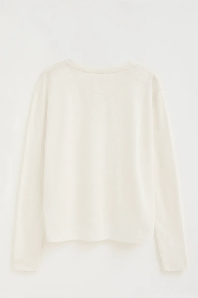 Nude long-sleeve linen-blend T-shirt with Polo Club logo - Image 8