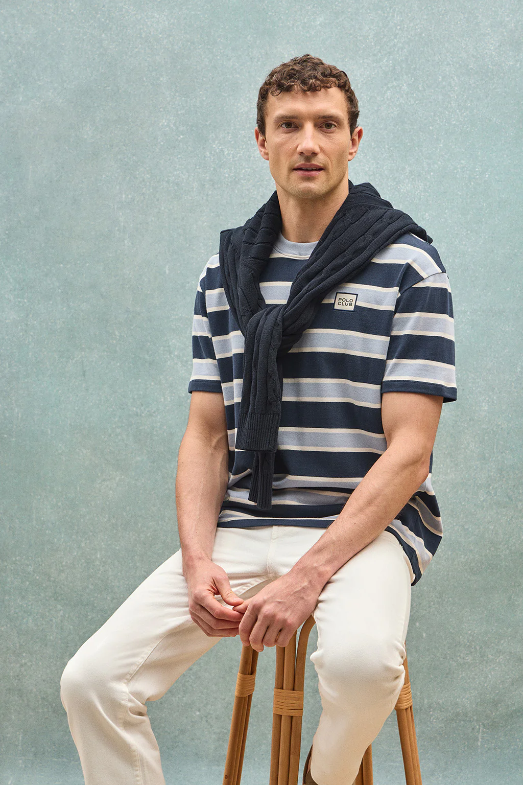 Blue striped T-shirt with Polo Club rubber logo - Image 11