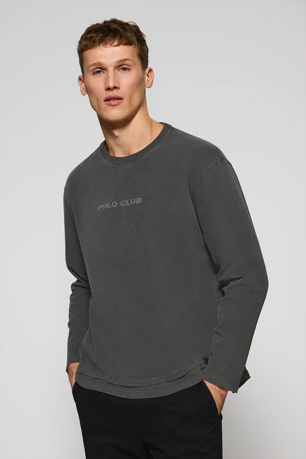 Black long-sleeve tee Hermes with Rigby Go rubber logo