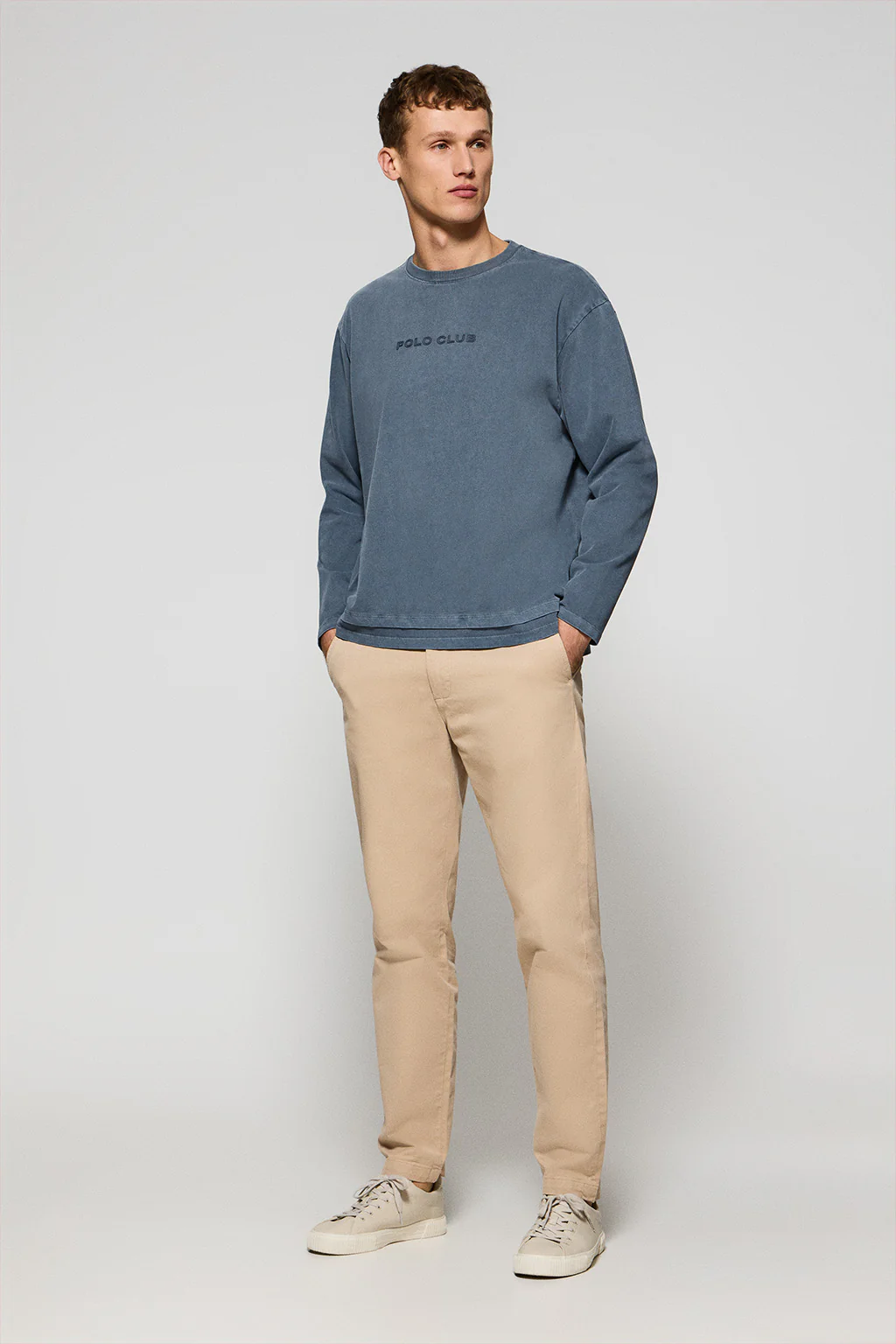 Denim-blue long-sleeve tee Hermes with Rigby Go rubber logo - Image 4