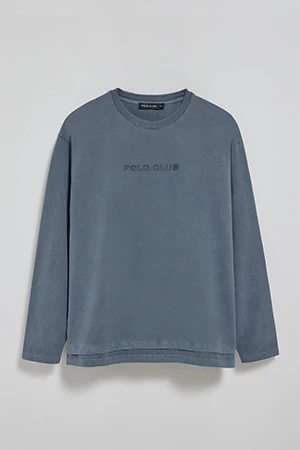 Denim-blue long-sleeve tee Hermes with Rigby Go rubber logo - Image 9