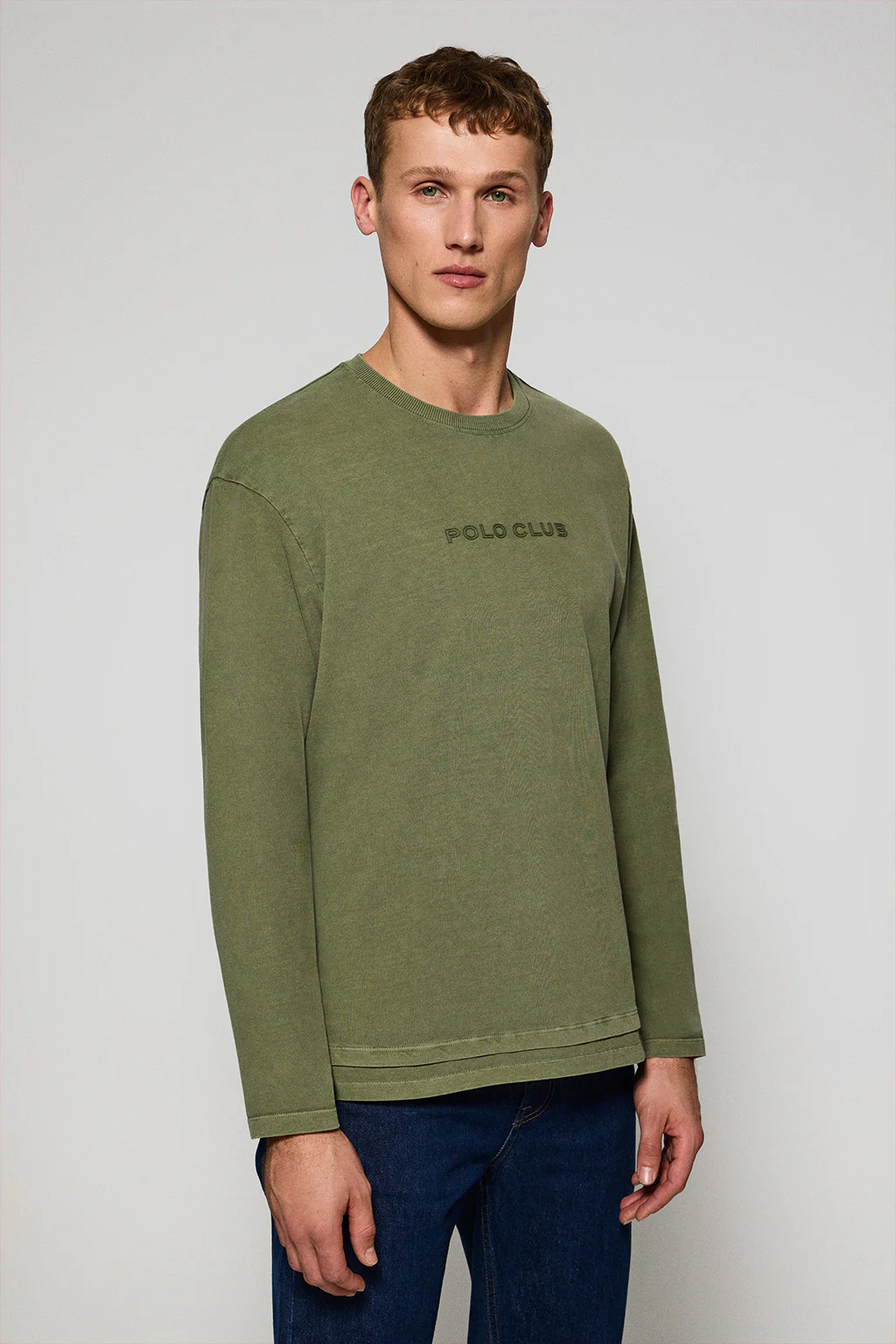 Khaki long-sleeve tee Hermes with Rigby Go rubber logo