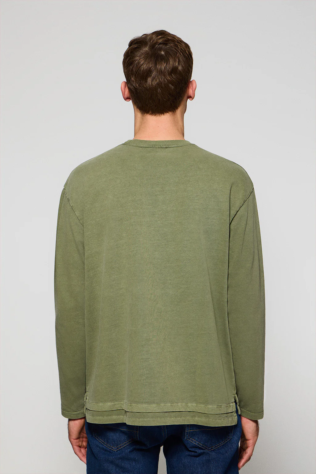 Khaki long-sleeve tee Hermes with Rigby Go rubber logo - Image 4