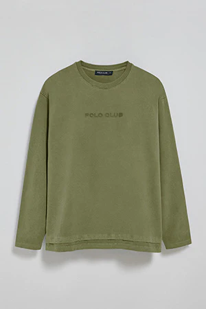 Khaki long-sleeve tee Hermes with Rigby Go rubber logo - Image 9