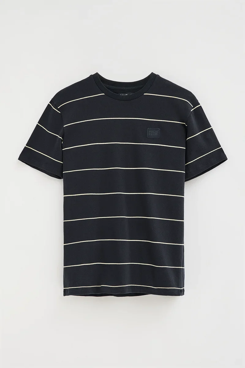 Striped T-shirt in navy blue and light yellow with Polo Club patch - Image 10