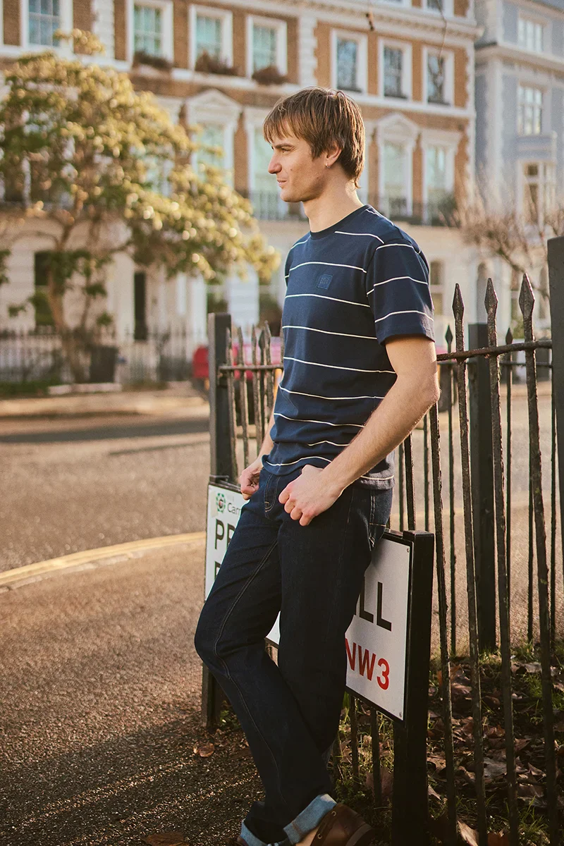 Striped T-shirt in navy blue and light yellow with Polo Club patch - Image 6