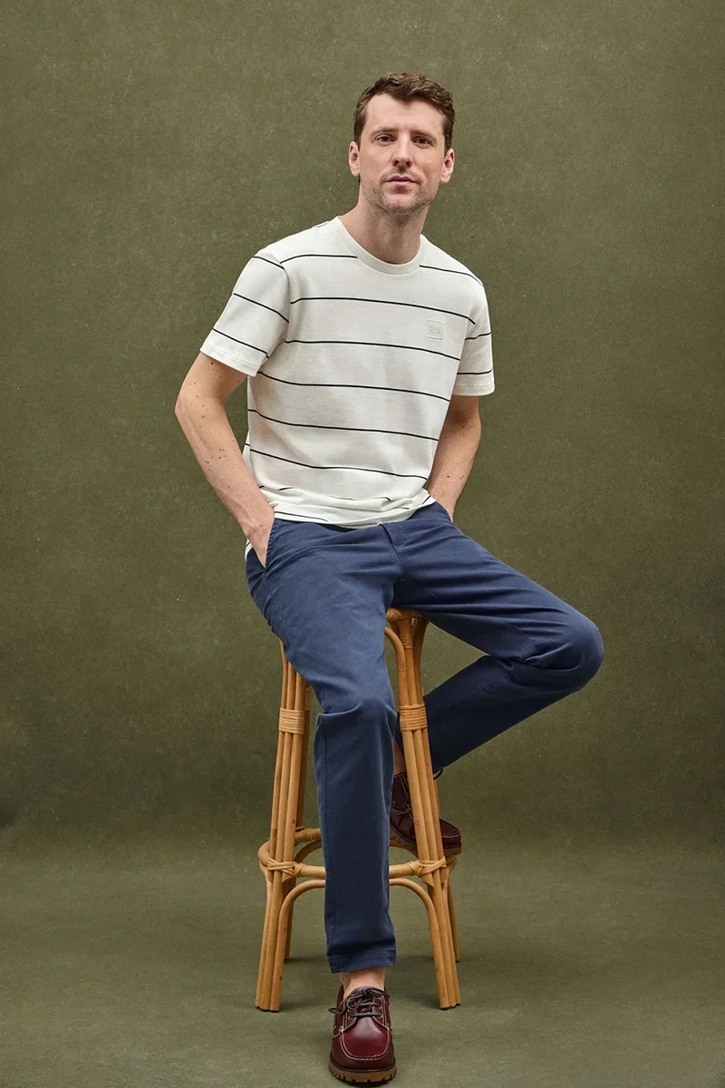 Striped T-shirt in nude and navy blue with Polo Club patch