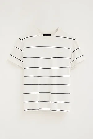 Striped T-shirt in nude and navy blue with Polo Club patch - Image 10