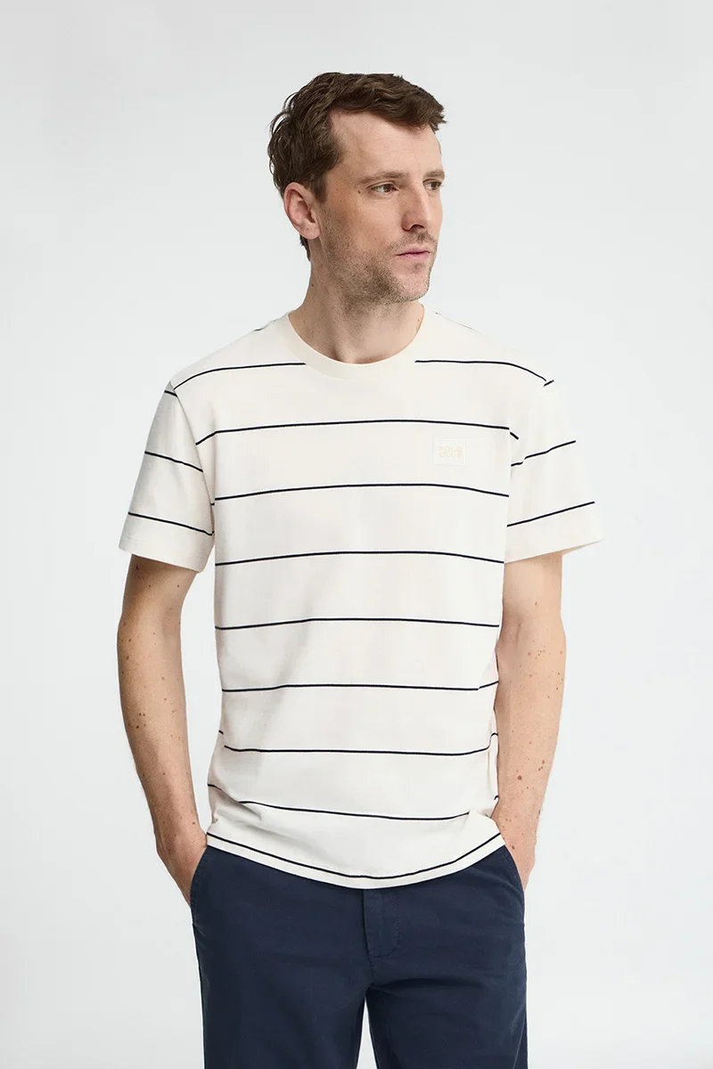 Striped T-shirt in nude and navy blue with Polo Club patch - Image 2