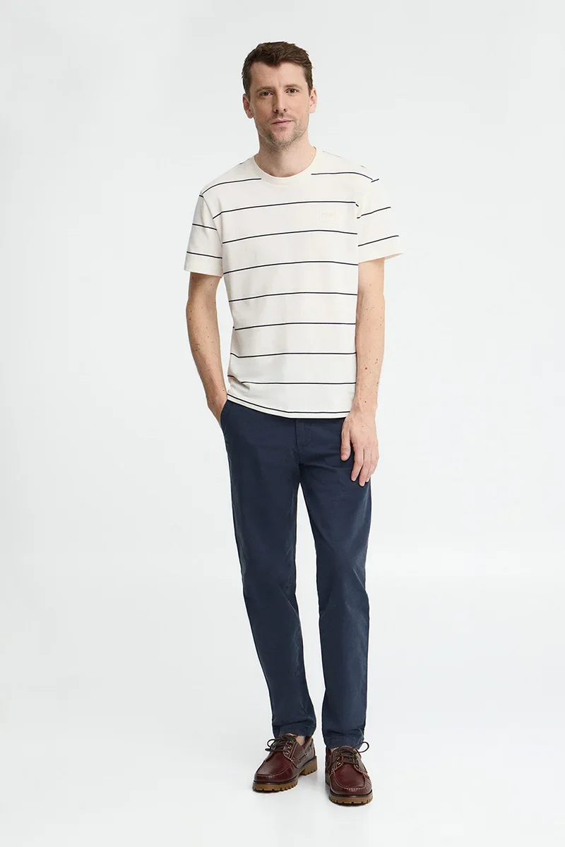 Striped T-shirt in nude and navy blue with Polo Club patch - Image 4