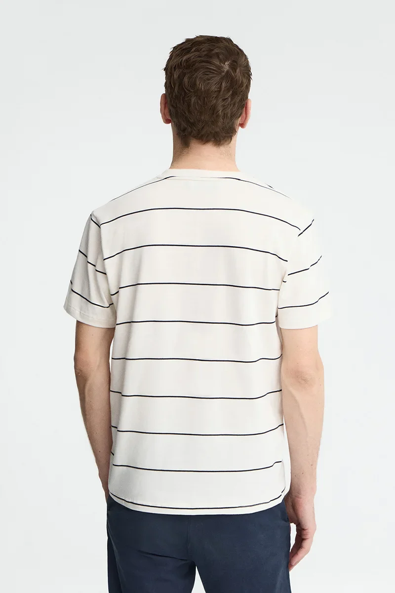 Striped T-shirt in nude and navy blue with Polo Club patch - Image 5