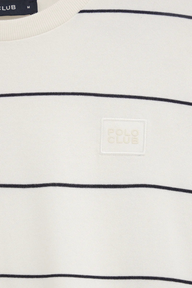 Striped T-shirt in nude and navy blue with Polo Club patch - Image 7