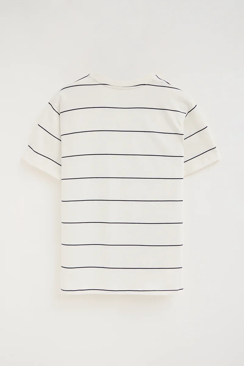 Striped T-shirt in nude and navy blue with Polo Club patch - Image 8