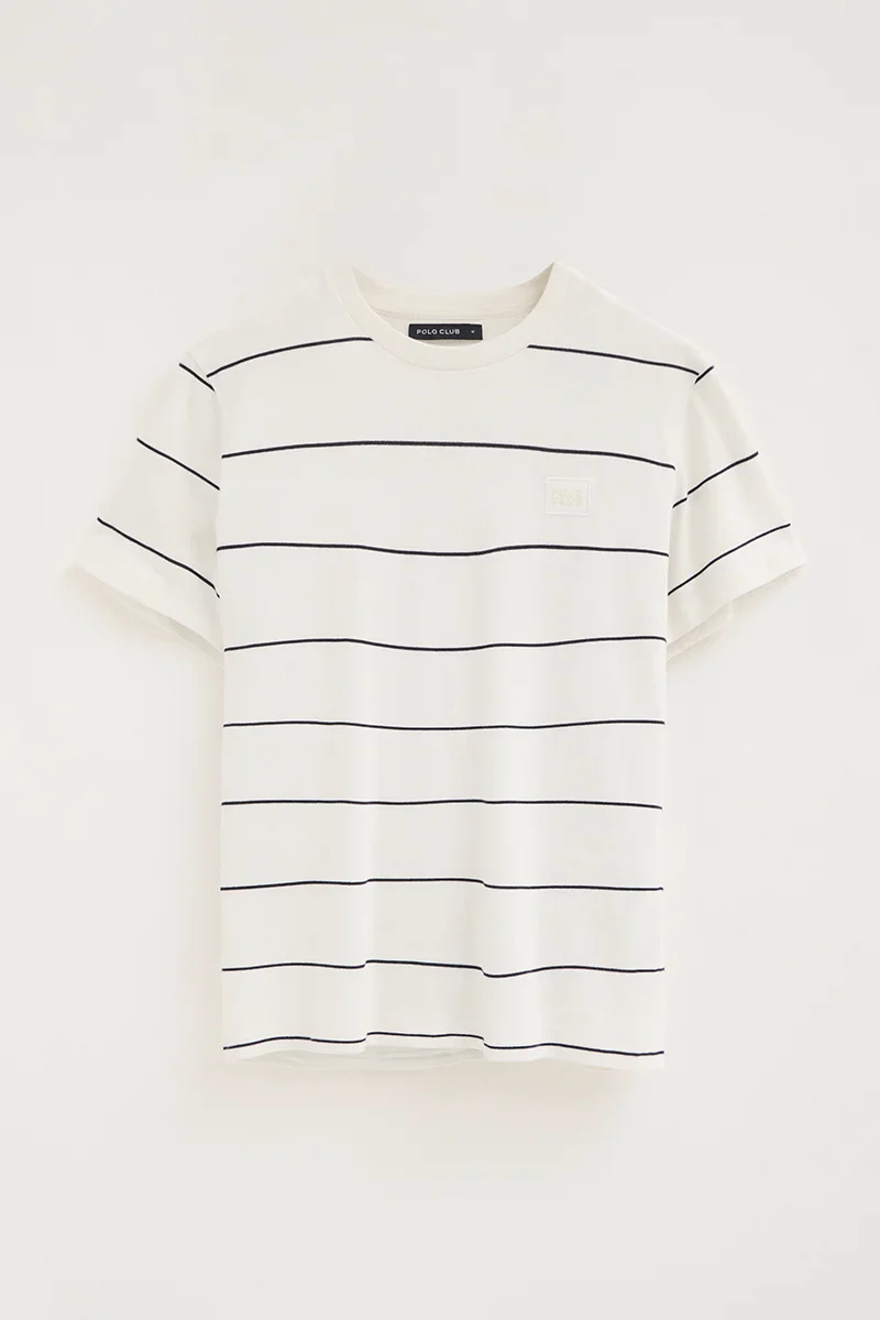 Striped T-shirt in nude and navy blue with Polo Club patch - Image 9
