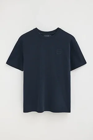 Navy-blue micro-textured T-shirt with Polo Club patch - Image 10