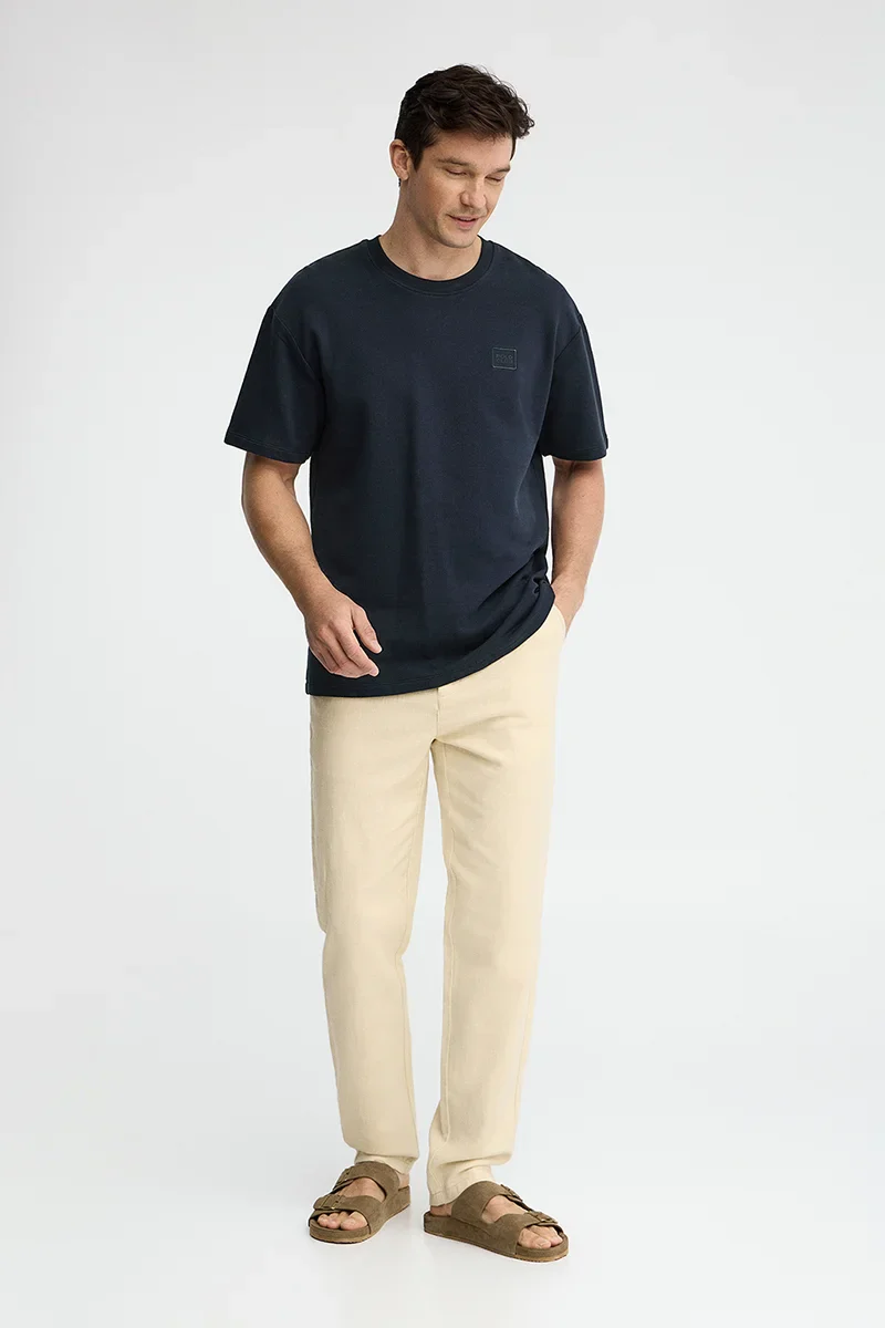 Navy-blue micro-textured T-shirt with Polo Club patch - Image 4