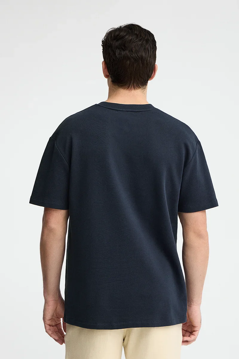 Navy-blue micro-textured T-shirt with Polo Club patch - Image 5