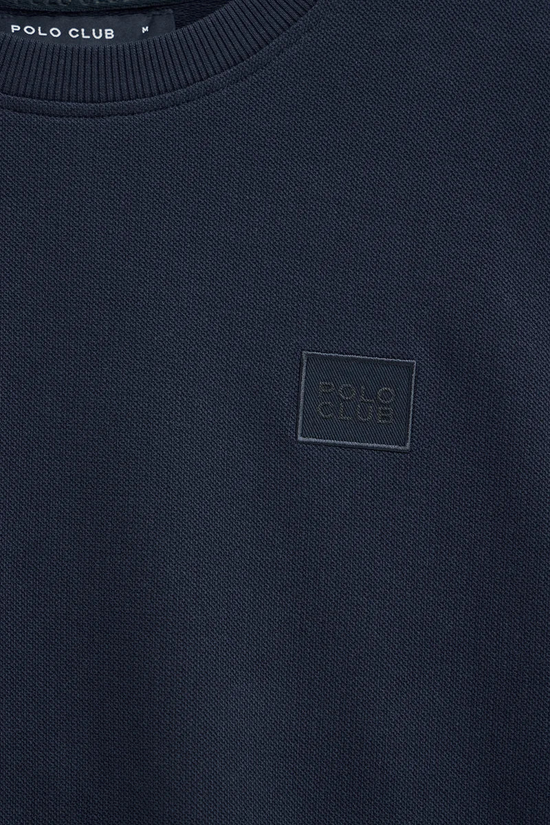 Navy-blue micro-textured T-shirt with Polo Club patch - Image 7