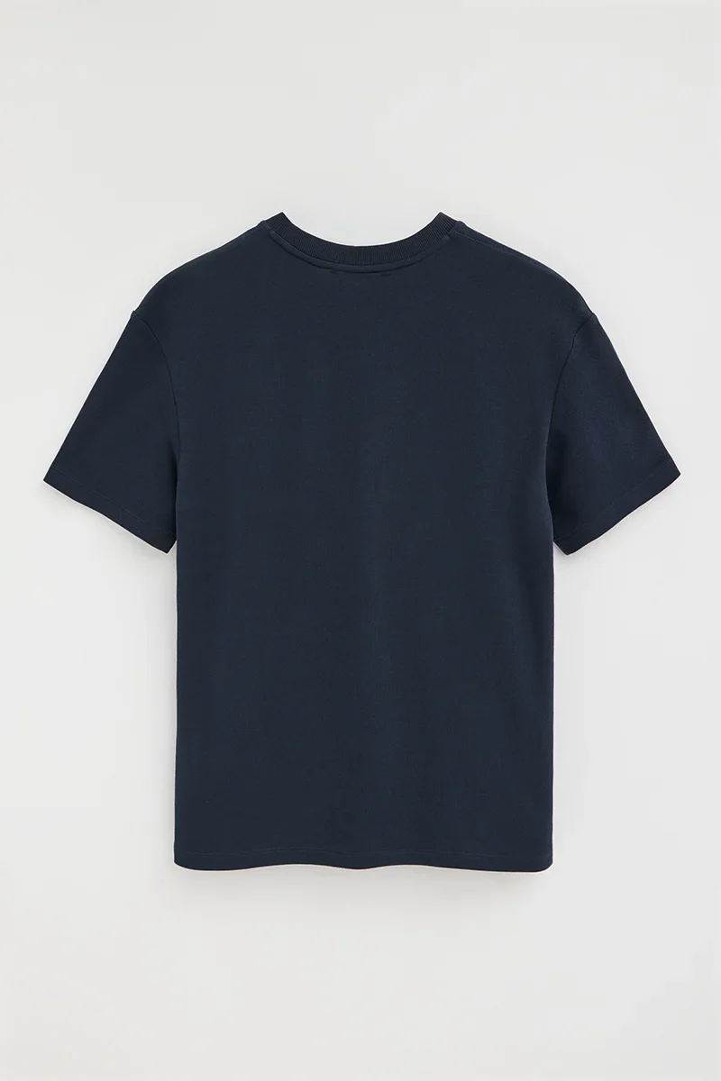 Navy-blue micro-textured T-shirt with Polo Club patch - Image 8