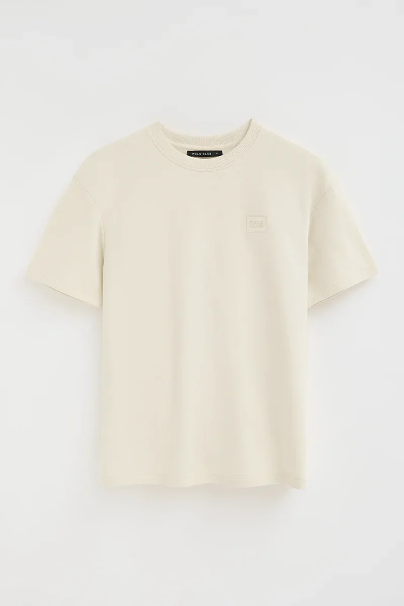 Nude micro-textured T-shirt with Polo Club patch - Image 10
