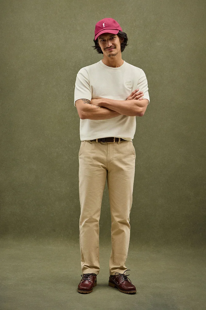 Nude micro-textured T-shirt with Polo Club patch - Image 4