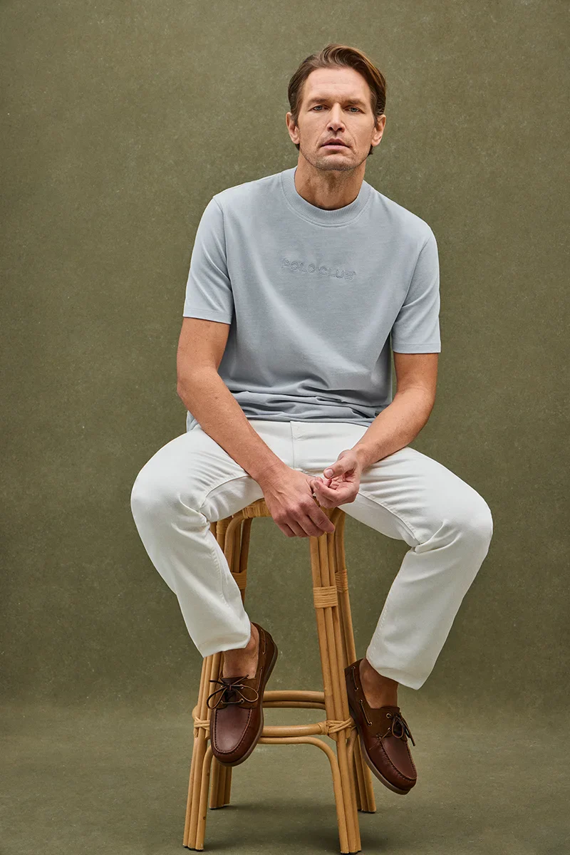 Light-blue loose-fit T-shirt with Polo Club embroidery