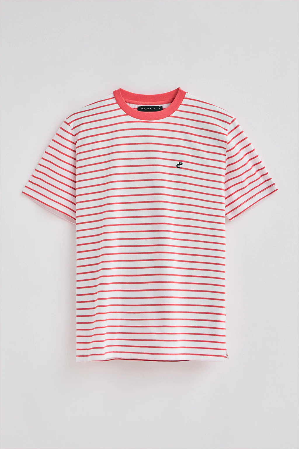 Coral and beige striped T-shirt with embroidered monogram - Image 5