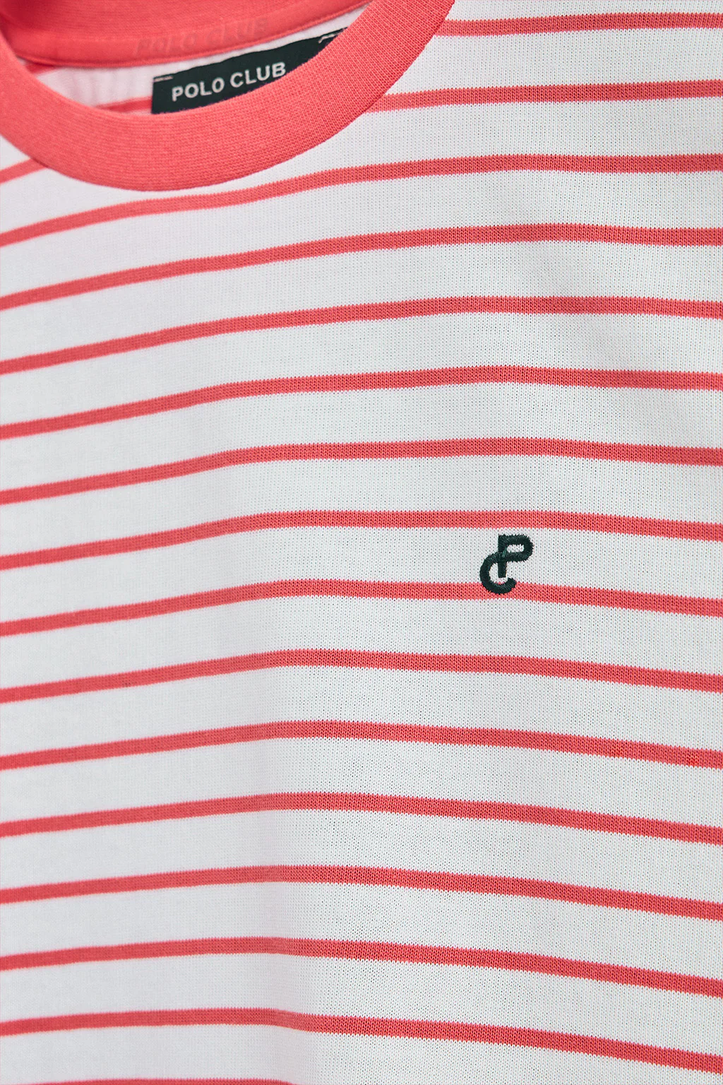 Coral and beige striped T-shirt with embroidered monogram - Image 7