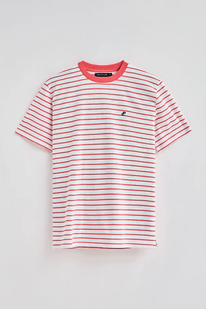 Coral and beige striped T-shirt with embroidered monogram - Image 9