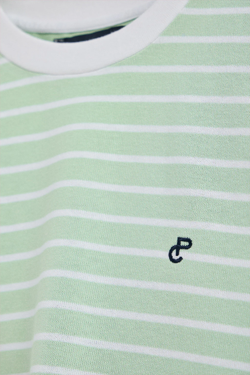 Mint and beige striped T-shirt with embroidered monogram - Image 7
