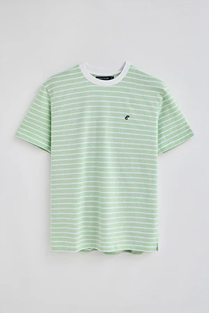 Mint and beige striped T-shirt with embroidered monogram - Image 9