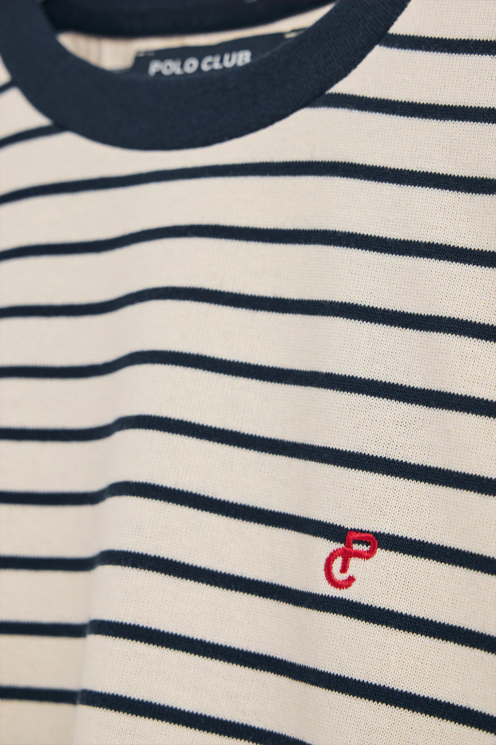 Navy-blue and beige striped T-shirt with embroidered monogram - Image 7