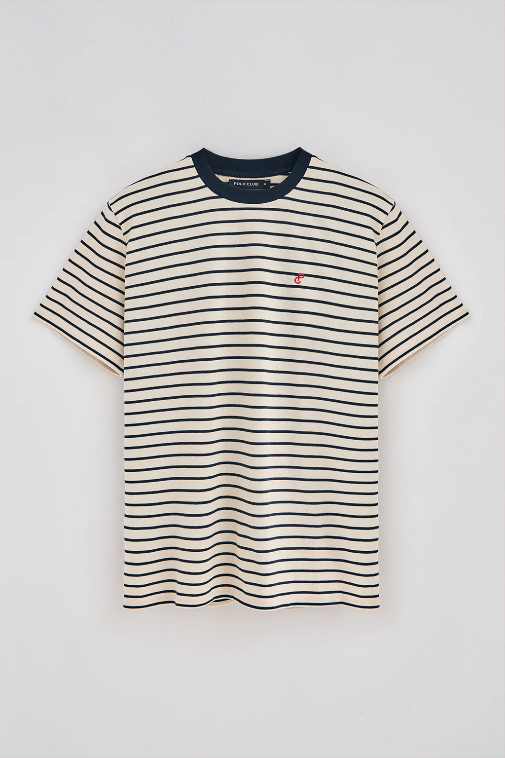 Navy-blue and beige striped T-shirt with embroidered monogram - Image 8