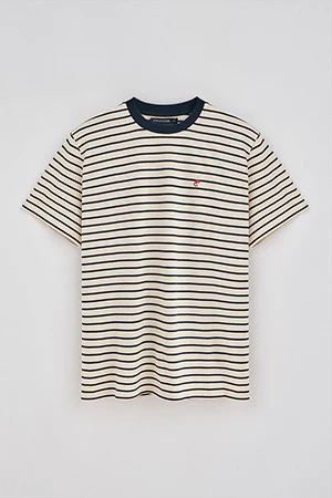 Navy-blue and beige striped T-shirt with embroidered monogram - Image 9