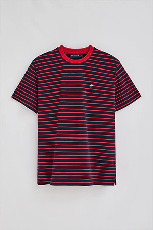 Navy-blue and red striped T-shirt with embroidered monogram - Image 10