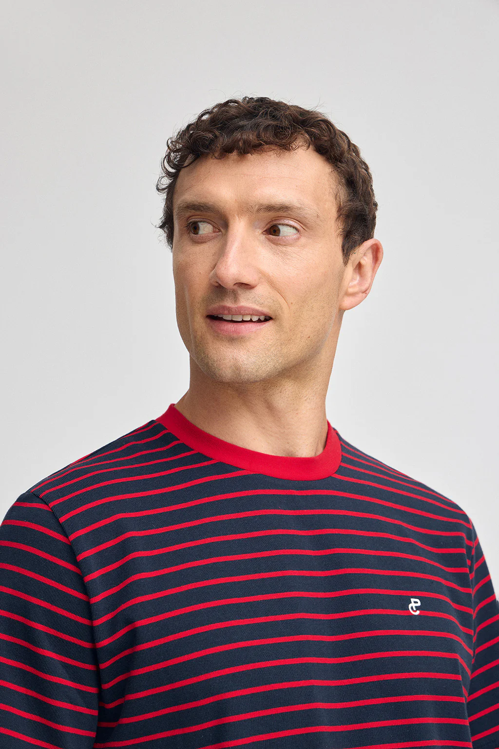 Navy-blue and red striped T-shirt with embroidered monogram - Image 3