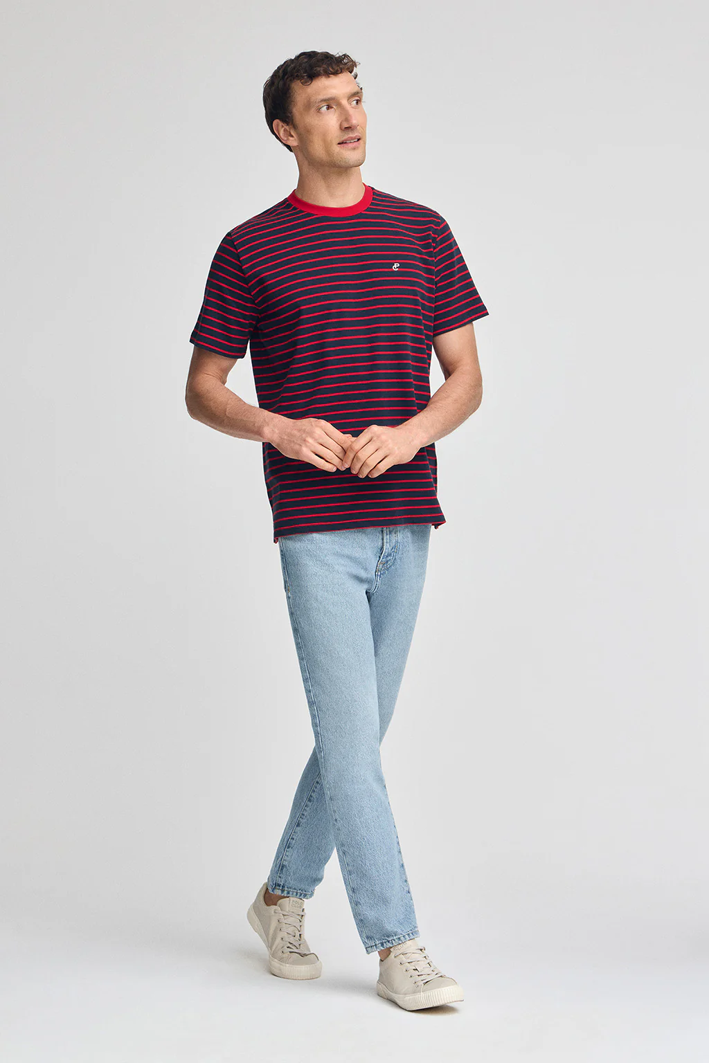 Navy-blue and red striped T-shirt with embroidered monogram - Image 4