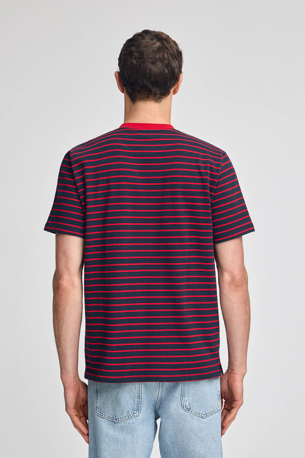 Navy-blue and red striped T-shirt with embroidered monogram - Image 5