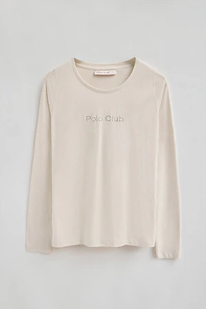 Nude long-sleeve T-shirt with Polo Club rhinestones - Image 7