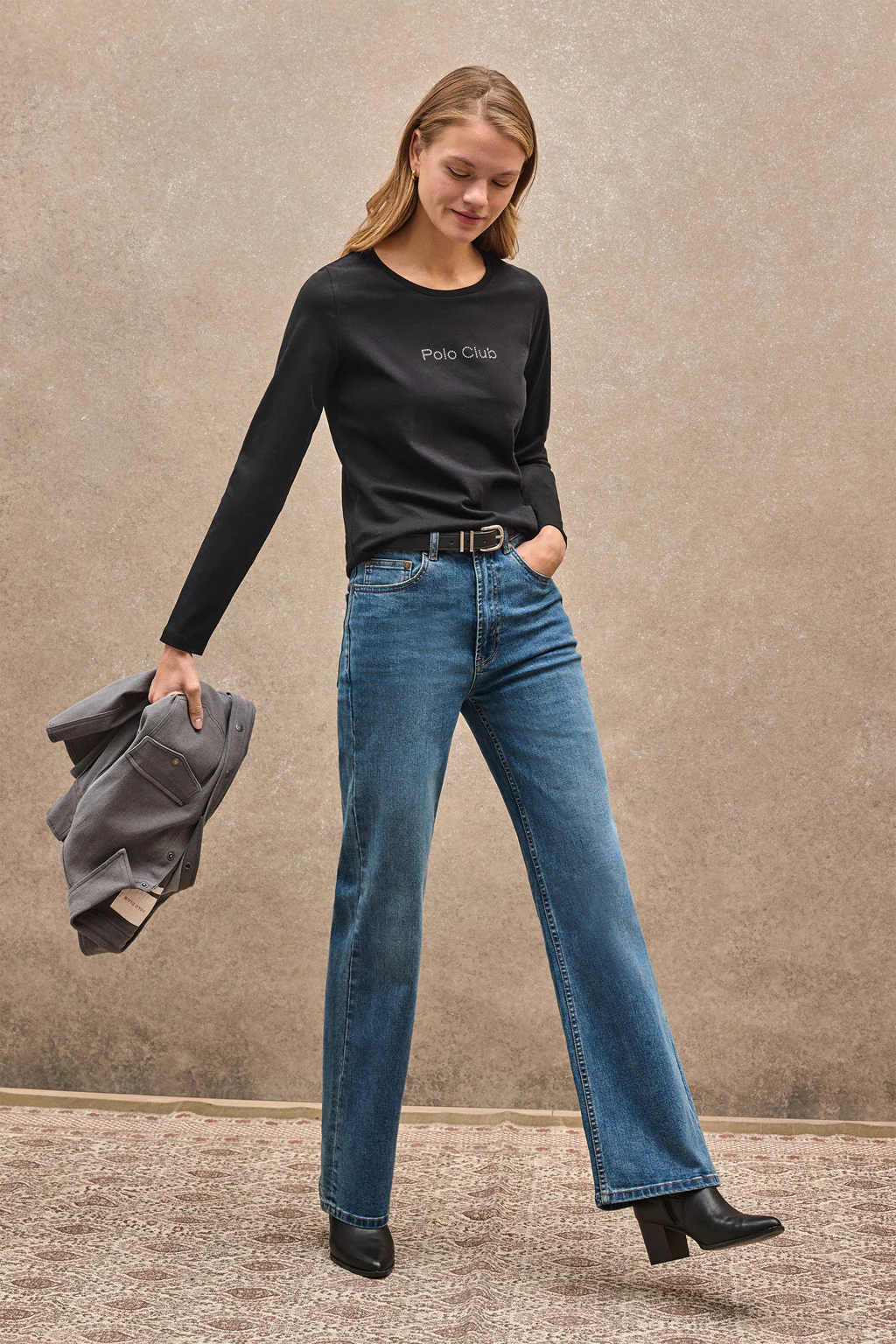 Black long-sleeve T-shirt with Polo Club rhinestones - Image 2