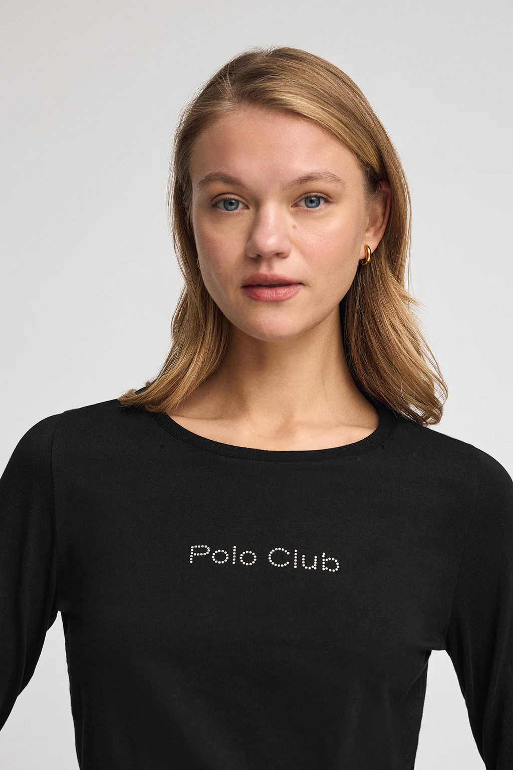 Black long-sleeve T-shirt with Polo Club rhinestones - Image 3