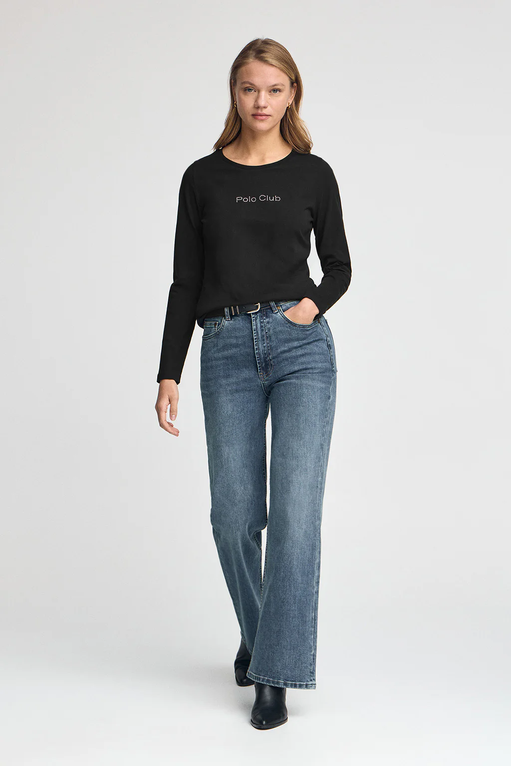 Black long-sleeve T-shirt with Polo Club rhinestones - Image 4