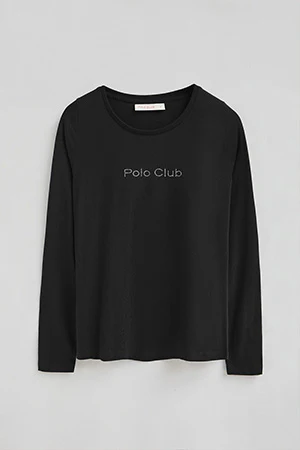 Black long-sleeve T-shirt with Polo Club rhinestones - Image 8
