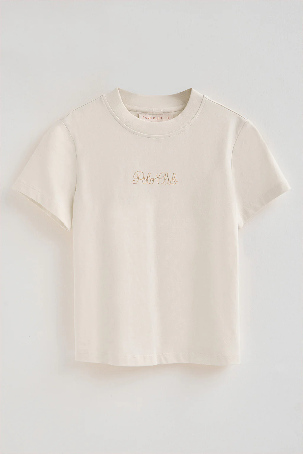 Nude short-sleeve boxy-fit T-shirt with Polo Club rhinestone logo - Image 6