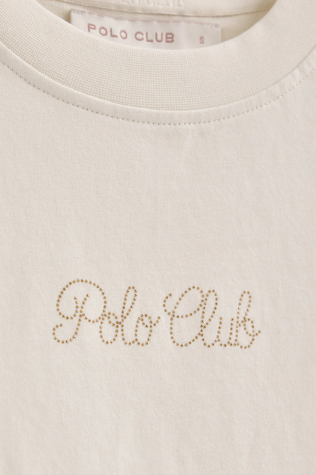 Nude short-sleeve boxy-fit T-shirt with Polo Club rhinestone logo - Image 7