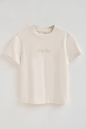 Nude short-sleeve boxy-fit T-shirt with Polo Club rhinestone logo - Image 9