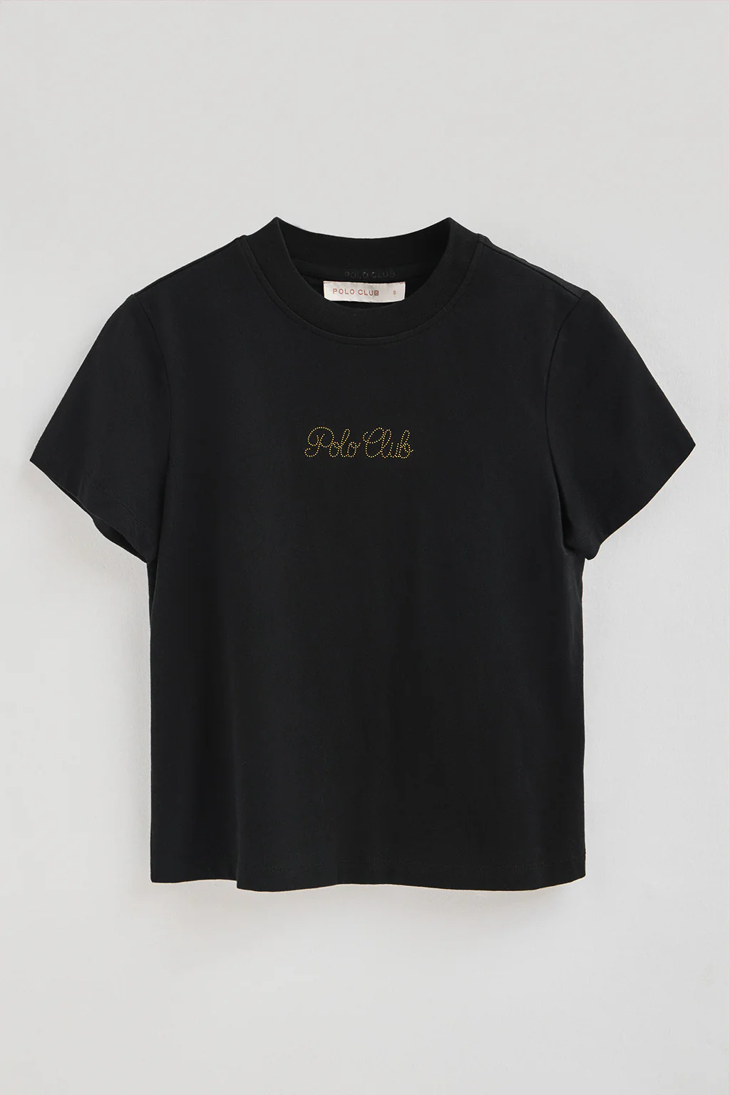 Black short-sleeve boxy-fit T-shirt with Polo Club rhinestone logo - Image 6