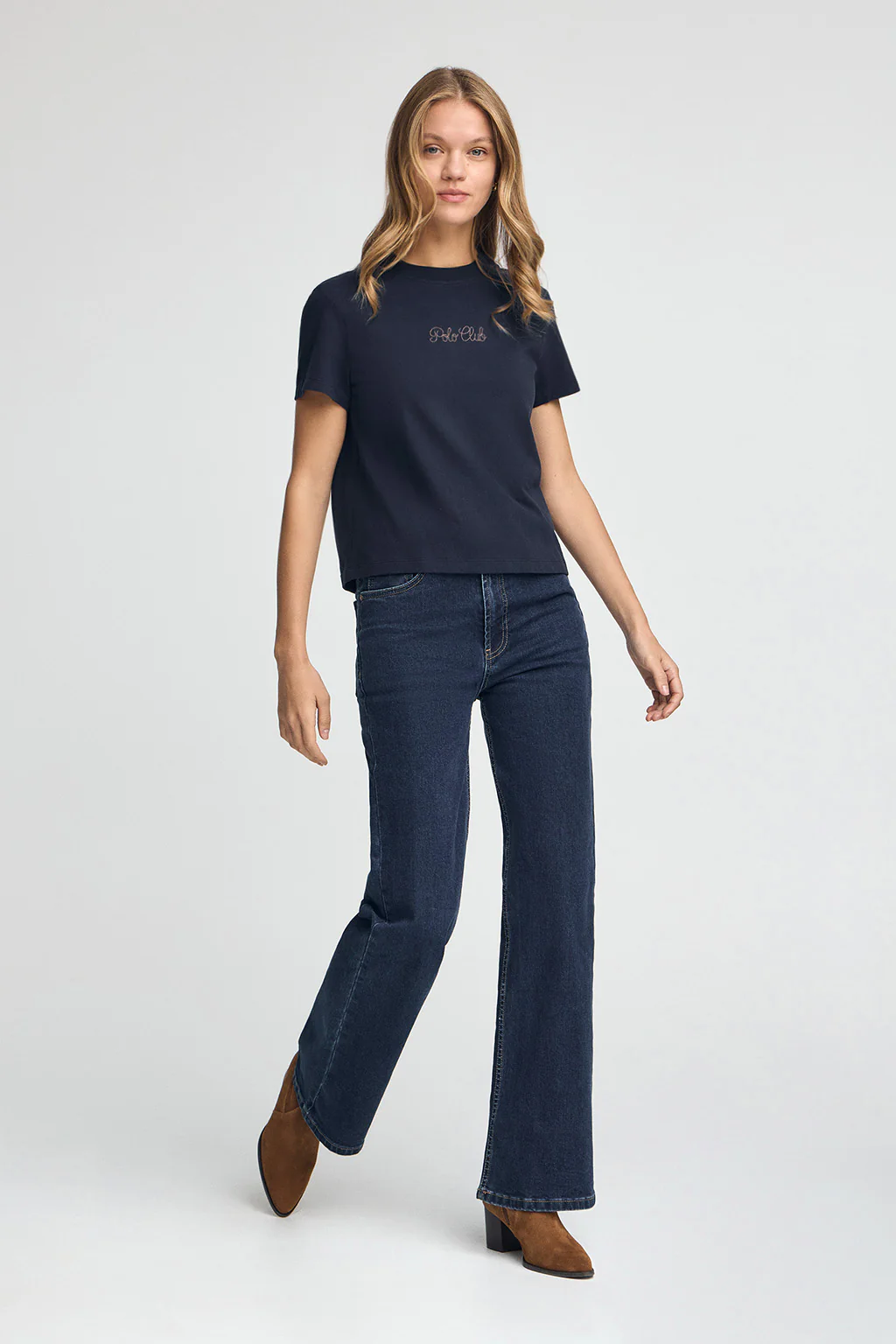 Navy-blue short-sleeve boxy-fit T-shirt with Polo Club rhinestone logo - Image 4